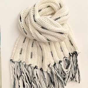 Esprit Off White Knit Long Scarf with Denim Fabric woven Stripes & Fringes